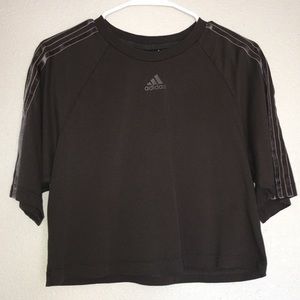 Adidas Crop Tee Half Sleeve XS Green Velvet Stripe